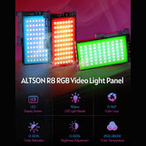 Full color RGB fill light pocket light Built-in 12W rechargeable battery LED camera light 360° full color 12 common lighting effects, CRI≥972500-8500K LED aluminum alloy panel video light